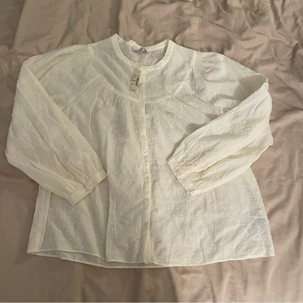 NWT Madewell Balloon-Sleeve Peasant Top in Clipdot